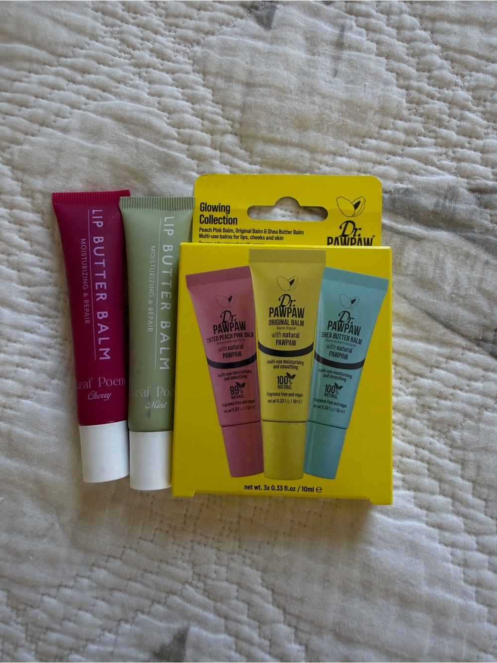 Dr. PAWPAW Glowing Collection Lip Butter Balm Trio - Pink, Yellow, Aqua